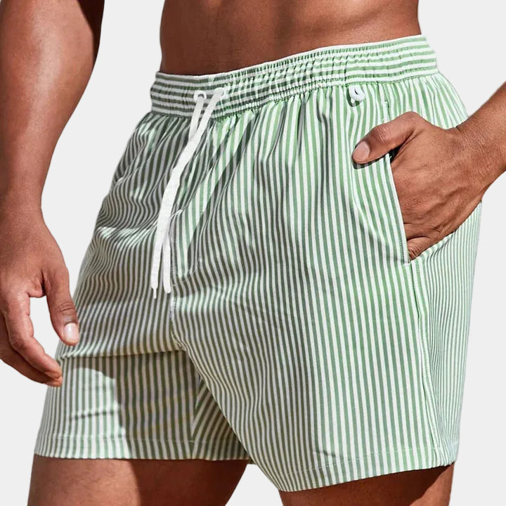 Short homme rayé à cordon, coloris Vert