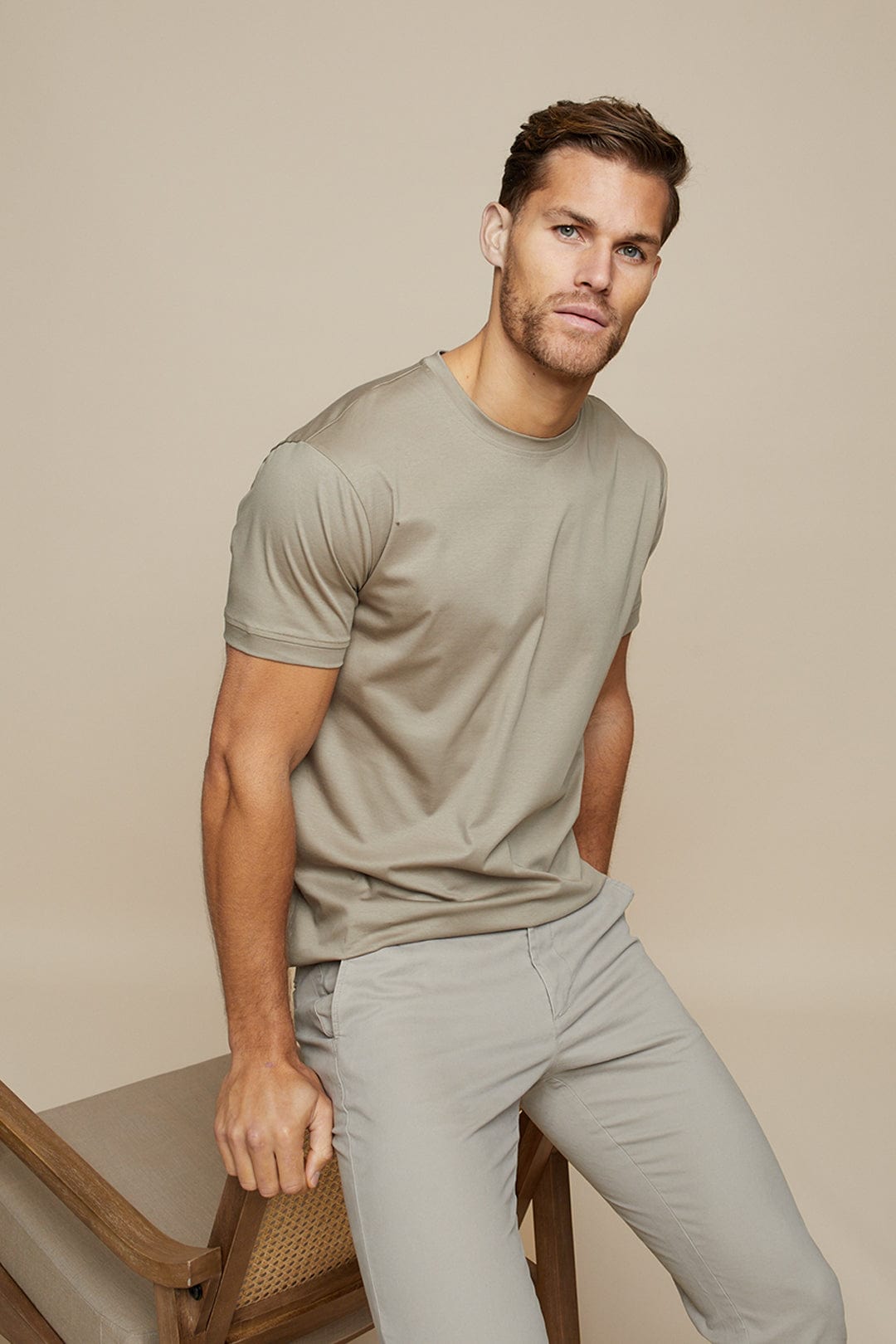 T-shirt homme col rond, coloris Beige, vue 2