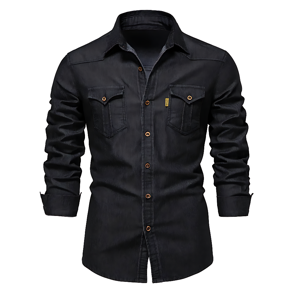 Chemise Homme en Jean Coupe Slim, coloris Noir