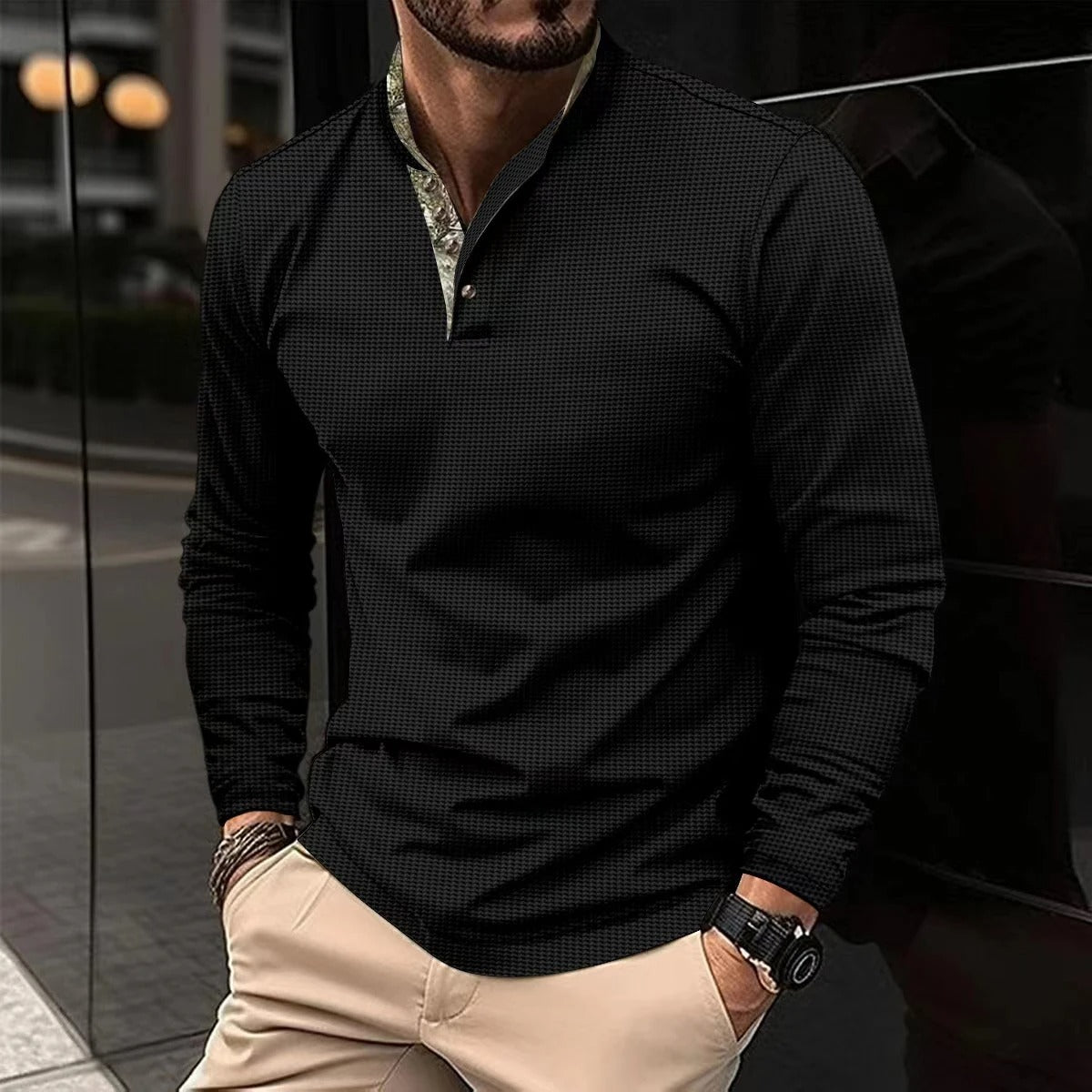 Polo à Manches Longues pour Homme, coloris Noir