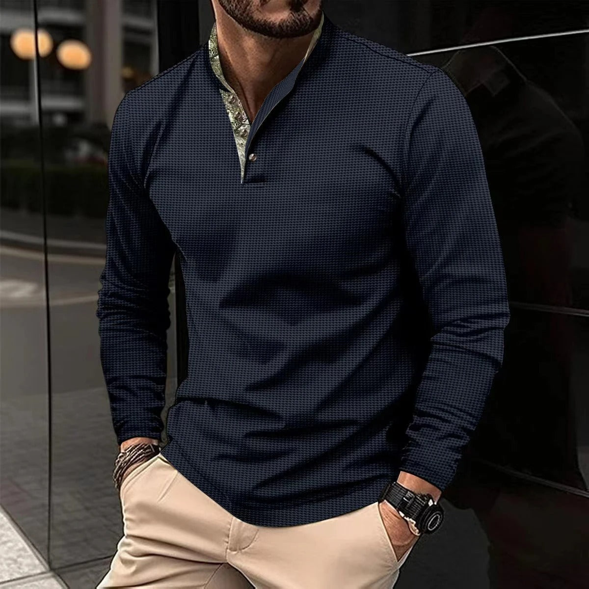 Polo à Manches Longues pour Homme, coloris Bleu marine