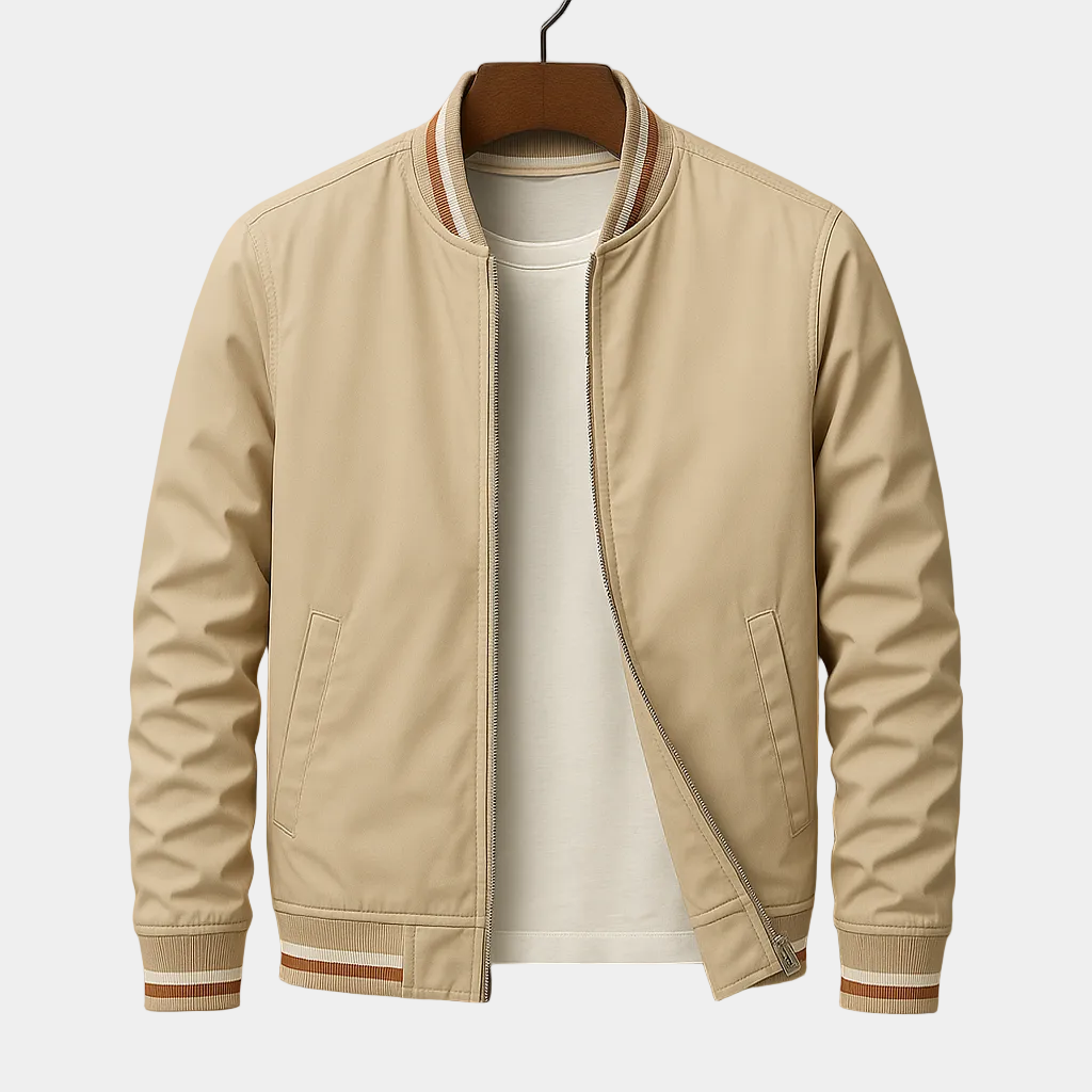 Veste homme zippée col côtelé, coloris Beige