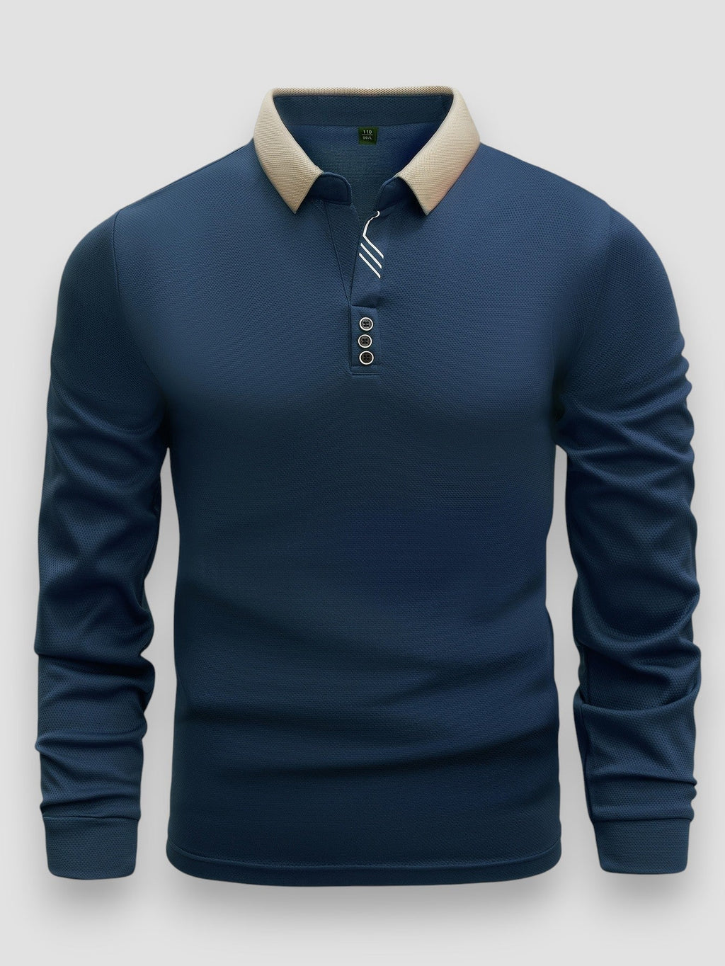 Polo Homme Ajusté Manches Longues, coloris Marine bleu
