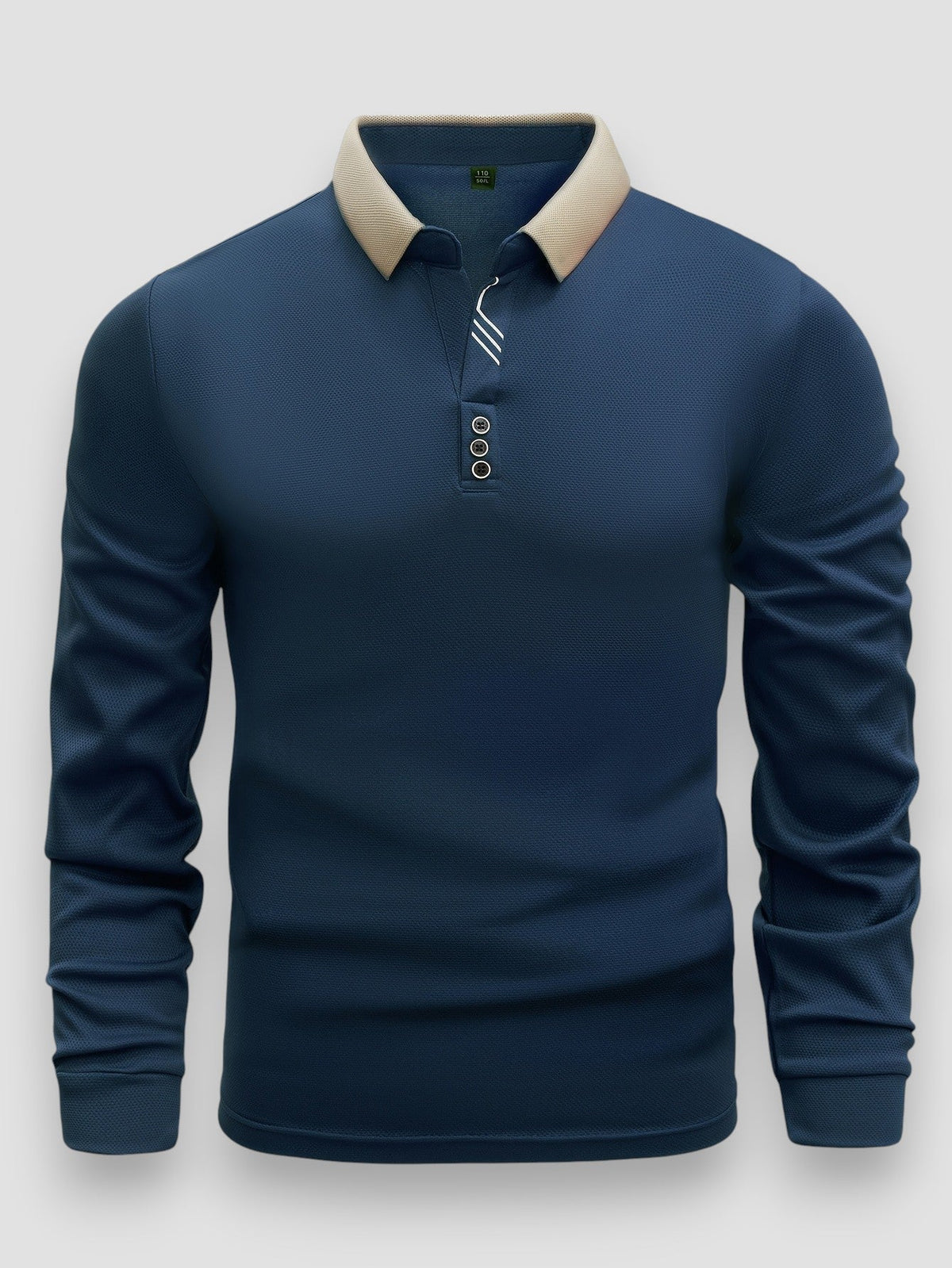 Polo Homme Ajusté Manches Longues, coloris Marine bleu