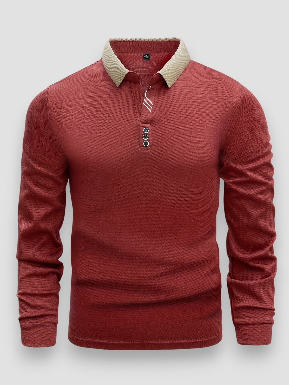 Polo Homme Ajusté Manches Longues, coloris Rouge