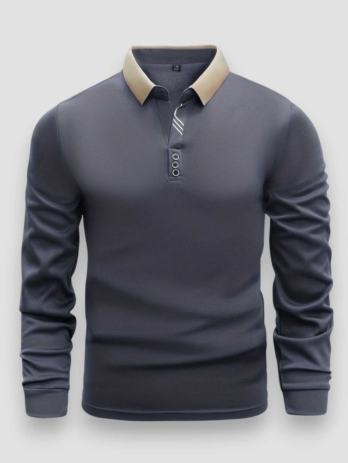 Polo Homme Ajusté Manches Longues, coloris Gris