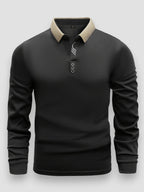 Polo Homme Ajusté Manches Longues, coloris Noir