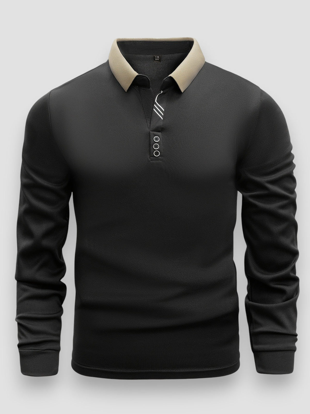 Polo Homme Ajusté Manches Longues, coloris Noir