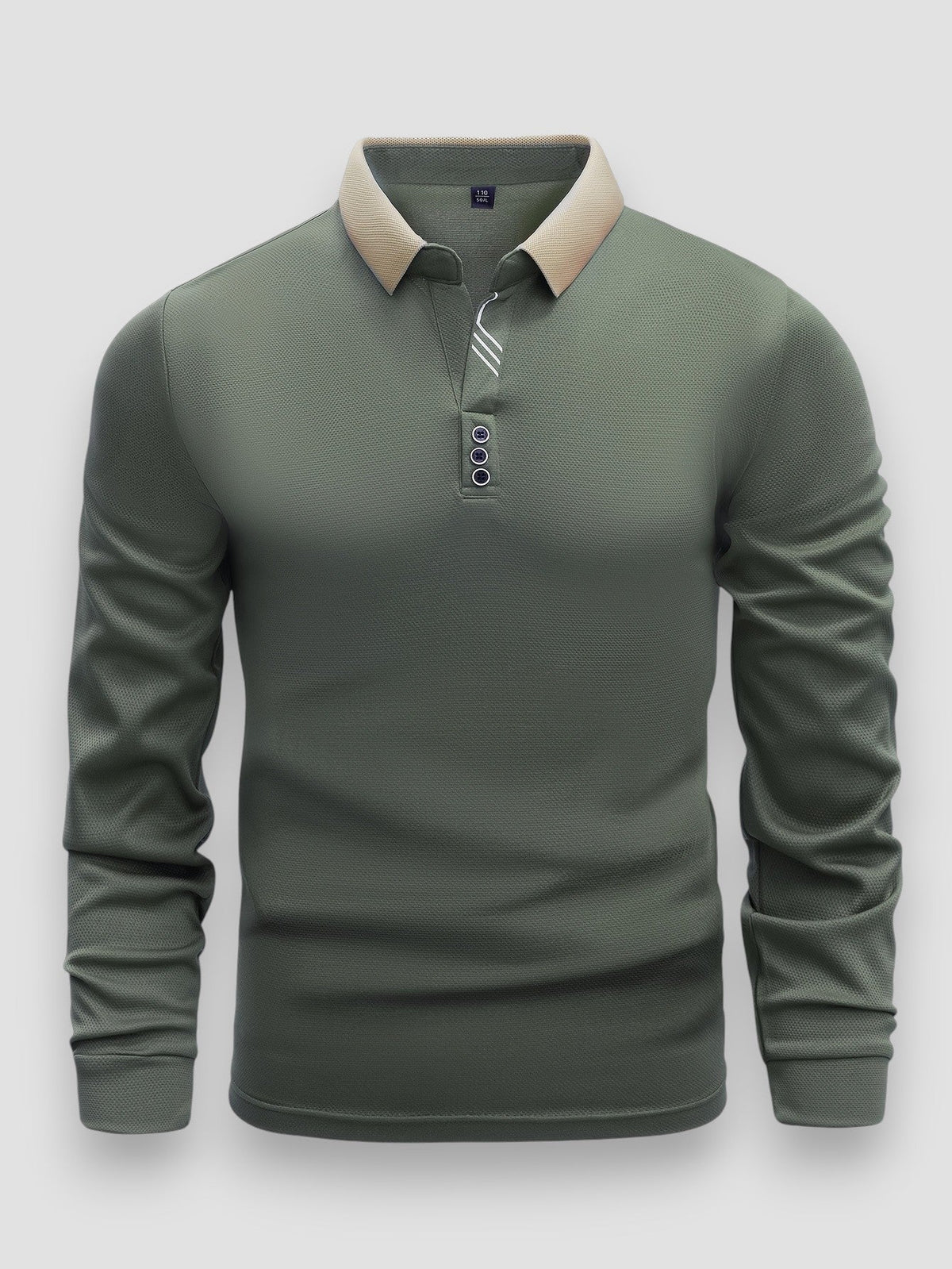 Polo Homme Ajusté Manches Longues, coloris Vert