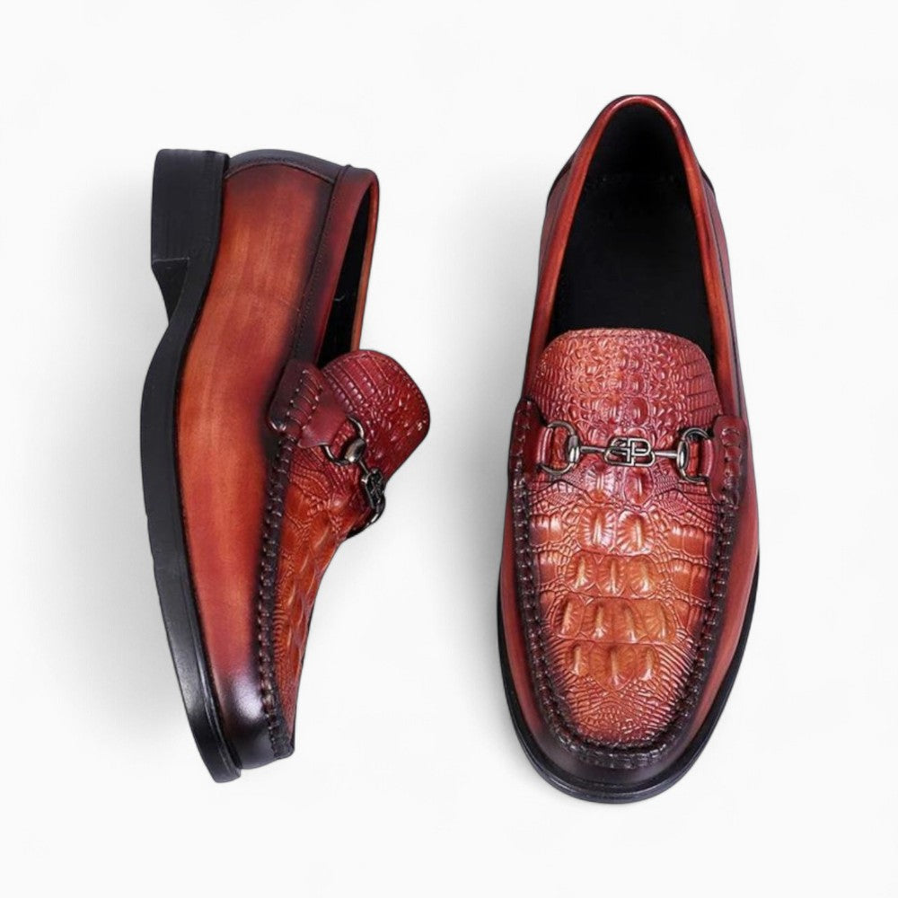 Mocassins bordeaux effet croco à mors, coloris Rouge Foncé, vue 2