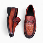 Mocassins bordeaux effet croco à mors, coloris Rouge Foncé, vue 2
