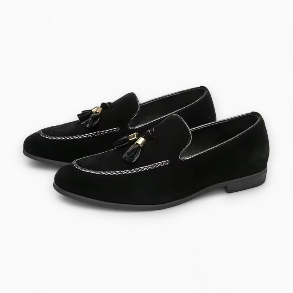 Mocassins classiques à glands effet daim en PU, coloris Noir, vue principale